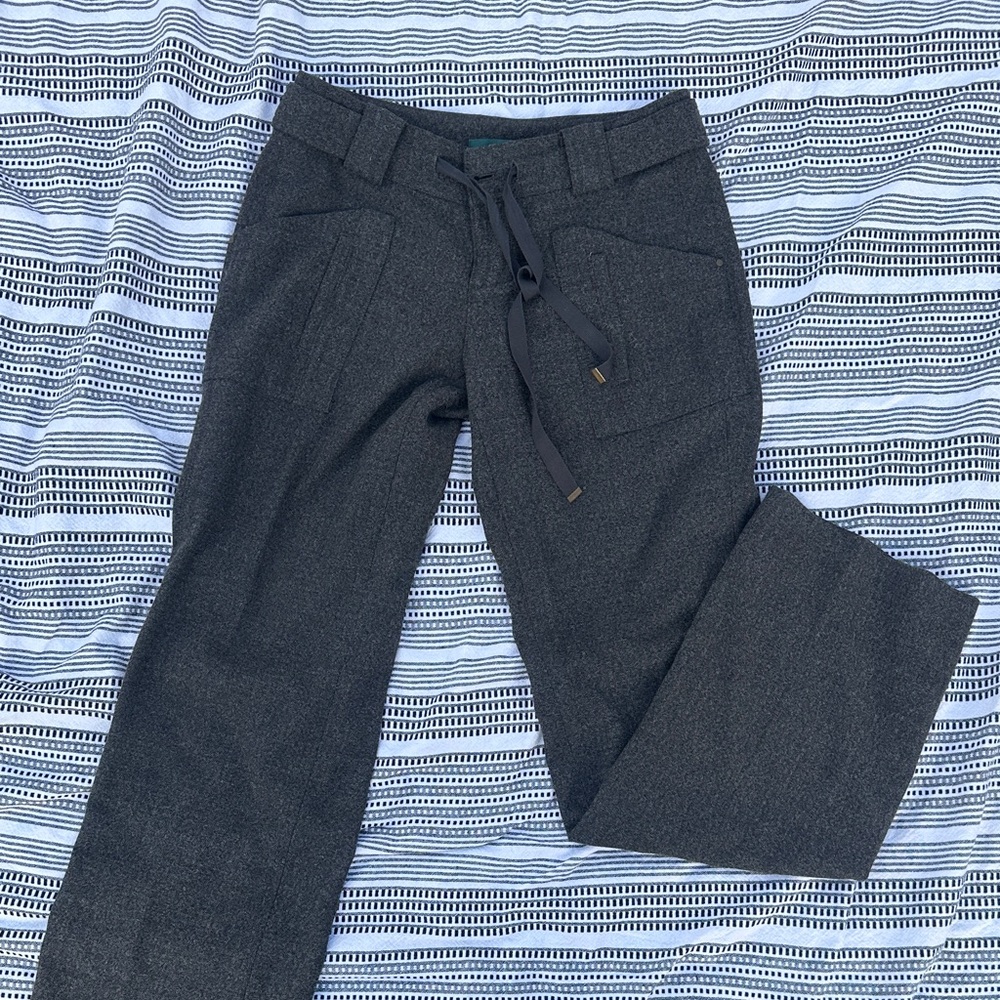 Gray Wide-Leg Pants with Tie Waist